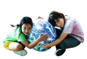 Children hugging the Earth
